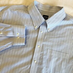 Brooks Brothers Dress Shirt 19 36/37 Blue White Stripe Non Iron Stretch Supima